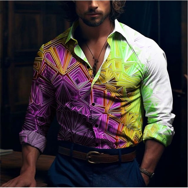 Camisa informal de moda de subcultura de arte geométrico para hombre, camisa de manga larga con solapa para fiesta callejera Vaion primavera verano 2024, nuevo estilo