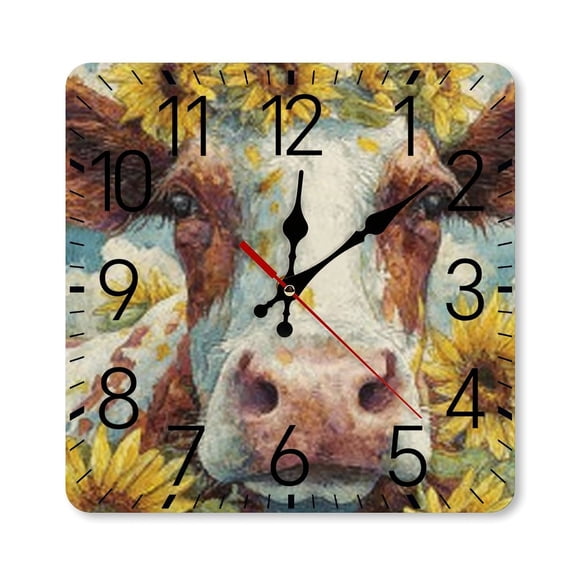 RKSupls 10×10inch Square Silent Wall Clock Wooden Frame, Pink Fish Pattern Scale Decorative Clock for Home Bedroom Living Room Office