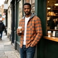 thumbnail image 5 of Dweltoz Men's Plaid Flannel Hoodie Shirt Fashion Casual Long Sleeve Button Up Jacket with Pocket Fall to Winter,Saffron XL, 5 of 6