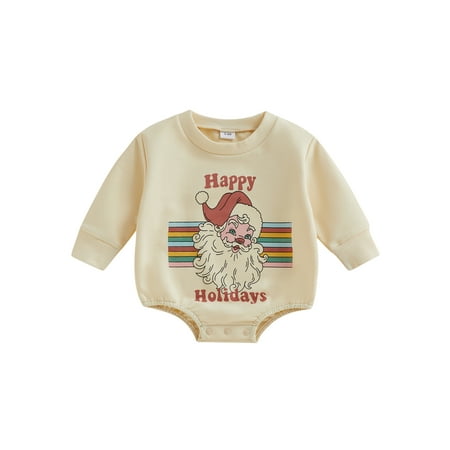 

Sunisery Baby Christmas Outfit Girl Boy Santa/ Letter Print Onesie Newborn Infant Christmas Shirt Oversized Sweatshirt Romper