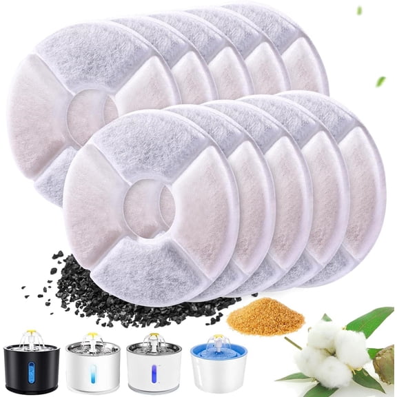 WAAYEE Cat Water Fountain Filter, 10 Pack Replacement Filters for 81oz/2.4L Automatic Pet Fountain Dog Water Dispenser, 3 Triple Filtration System