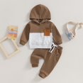 thumbnail image 3 of Ketyyh-chn99 Boys Outfits Toddler Baby Boy Clothes Long Sleeve Hooded Pullover Colorblock Sweatshirt + Pants 2Pcs Outfits Set for 18-24 Months,Brown, 3 of 5