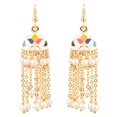 thumbnail image 1 of Efulgenz Indian Jewelry Bollywood Antique Faux Pearl Drop Floral Long Chain Tassel Jhumka Jhumki Hook Dangle Earrings Set, 1 of 4