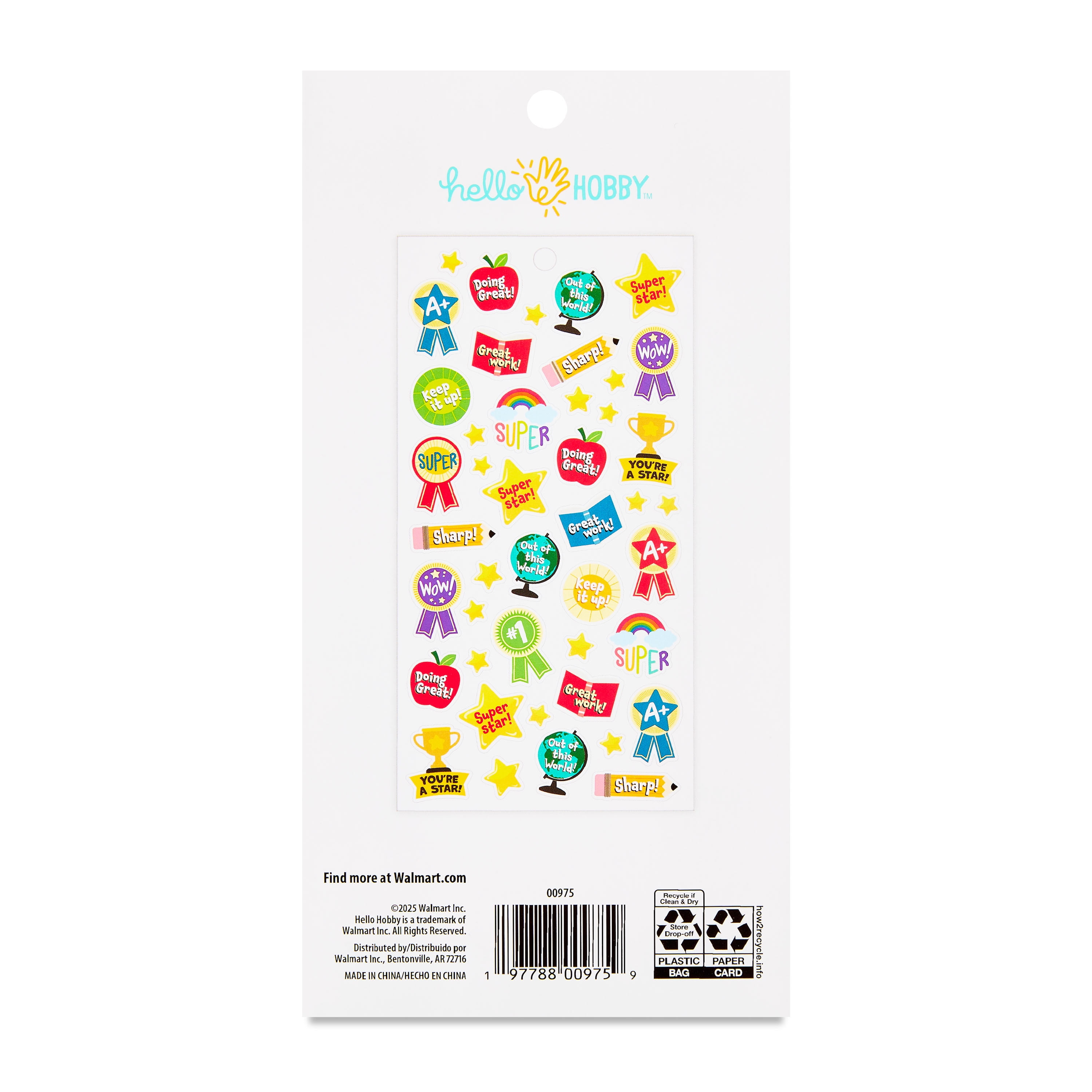 Hello Hobby Teacher Reward Themed Stickers, Multicolor, School Icons, 44 Count