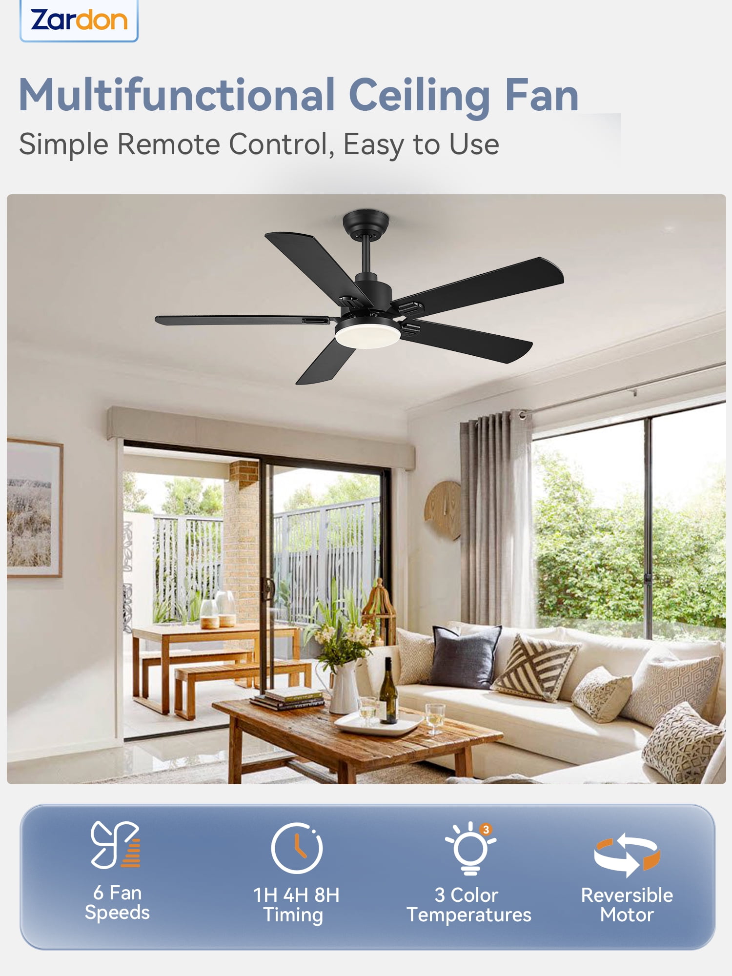 Zardon 52" 2 Pack Ceiling Fan with Light and Remote Control, Ultra-Quiet DC Motor, 6 Speed, Dimmable and Timer for Bedroom and Living Room, Indoor