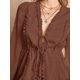 thumbnail image 4 of Blusa De Manga Larga Con Volantes Y Lazo Frontal En Marrón, 4 of 14