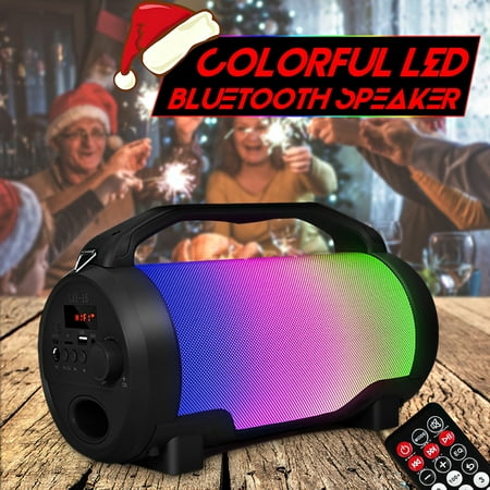 Colorful LED Super Bass HIFI Stereo Wireless FM/TF/USB/AUX bluetooth Speaker Subwoofer Remote Control Boombox with LCD Screen & Mic Hole DJ Dancing Party Outdoor (Best 15 Bass Speaker)