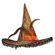 Meresysid Women's Halloween Purple Lace Composite Lace Witch Hat New Purple Rose Feather Witch Party Hat Black