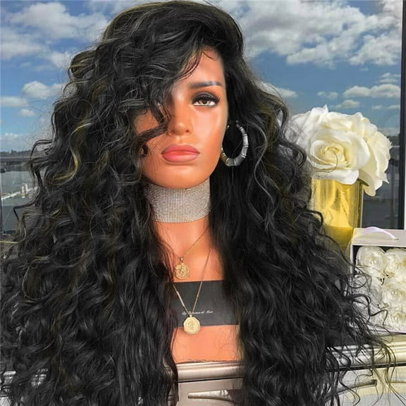 DOPI Human Hair Wigs For Women Black Color Natural Lace Hair Girl Gradient Natural Brown Party Wig Long Full Curly Hair Fas(2Pack)