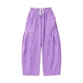 thumbnail image 3 of Womens Linen Wide Leg Plaid Pants Casual Barrel Loose Drawstring High Waist Palazzo Harem Pants with Pockets Purple S, 3 of 5