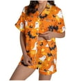 thumbnail image 3 of Feancey Women's Halloween Pajama Sets Cute Ghost Print Loungewear Oufits Short Sleeve Casual Button Down Sleepwear Cozy Pjs Shorts Set Orange S, 3 of 7