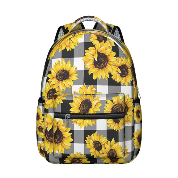"Sunflower & Wildflower Print Backpack - Women’s Stylish School Bag, Durable, Water-Resistant, Laptop Pocket, Fashionable Floral Design"