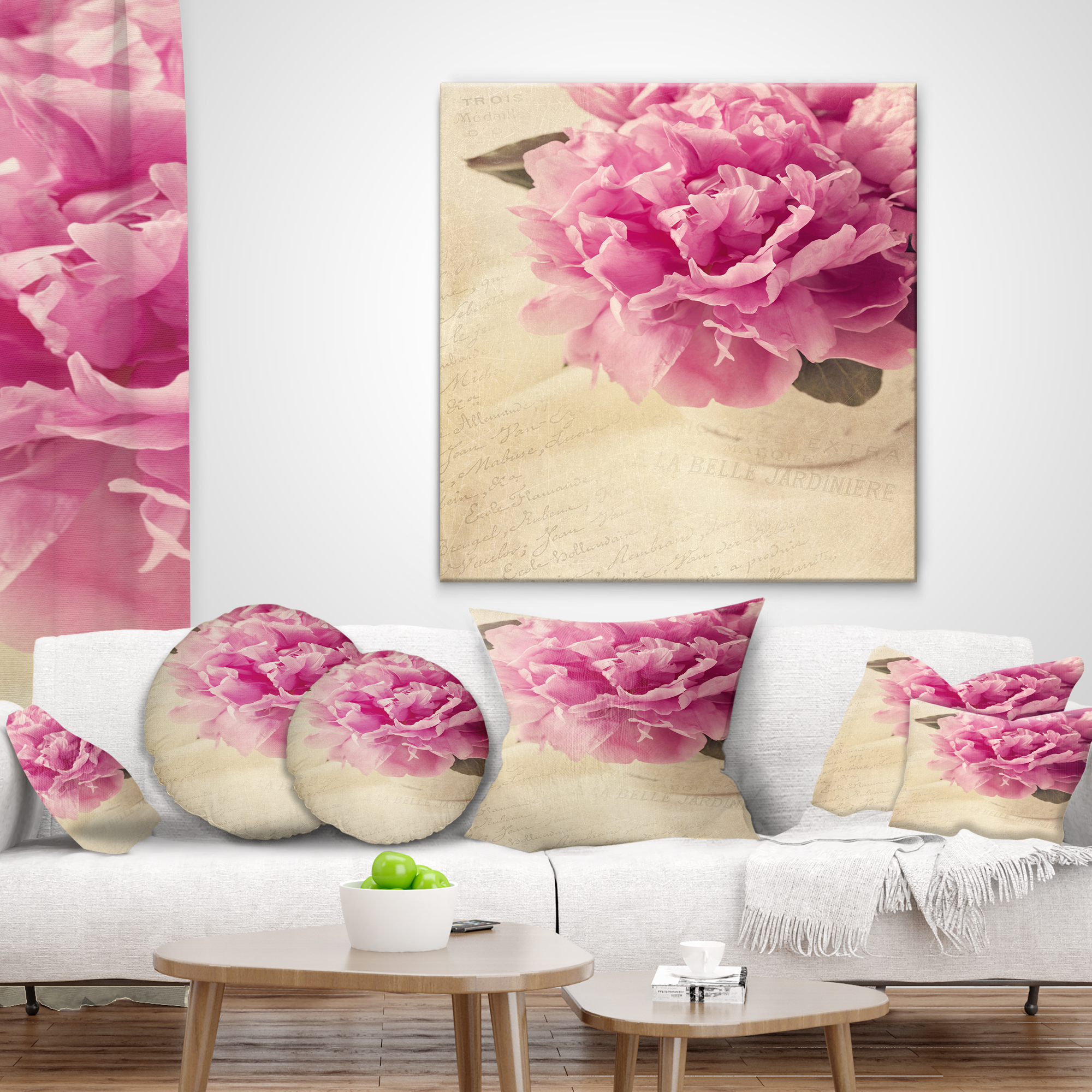 Designart Peony Flowers in Vase on Table - Floral Throw Pillow - 18x18