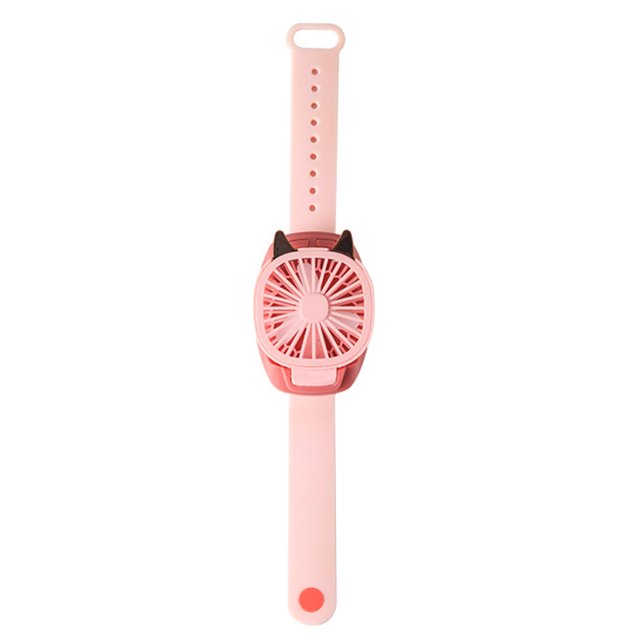 Ventilador de Pulsera Mini Portátil con Luz LED y Carga USB, 3 Velocidades, Ángulo Ajustable, Batería Incluida - Ideal para Escuela, Oficina, Viajes y Camping (Color Rosa)