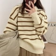 thumbnail image 2 of Kukuzhu Women Striped Long Sleeve Sweater Acubi Loose Knitted Pullover Sweater Crew Neck Casual Clothes Harajuku Outerwear, 2 of 7