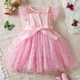 thumbnail image 2 of AJTQTH Girls Stylish Princess Dress Ruffled Flutter Sleeve Crewneck Sundress Cute Star Sequins Glitter Mesh Elegant Layered Gowns Frocks for Summer Holiday Party Pink#02 3-4 Years, 2 of 9