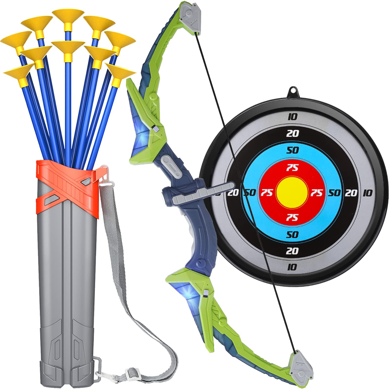 Bow and Arrow for Kids, LED Light Up Kids Archery Set, Toy Bow and Arrow Set with 2 Bows, 20