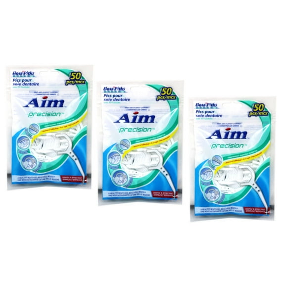150 Count Aim Precision Effective Floss Picks Waxed Nylon Flouridex Thread 3 Pk