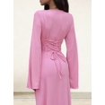 thumbnail image 2 of Wedding Guest Dress for Women Long Sleeve Bodycon Ribbed Knit Maxi Dress Fall Formal Dresses Pink S, 2 of 7