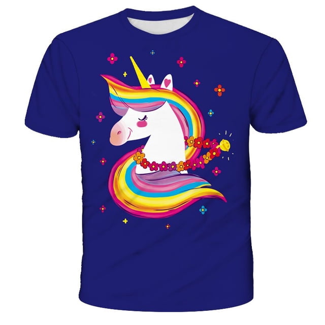 Camiseta de unicornio de verano para niñas, camiseta de manga corta con estampado 3D de 3 a 14 años, camisetas para niños, camisetas bonitas con dibujos animados para niños, ropa 13T Gao Jinjia LED