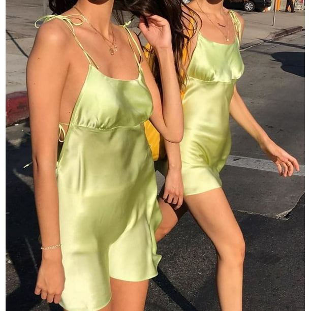 Women Sexy Satin Silk Slip Dress Summer Beach Solid Short Mini Dress  Sleeveless Sundress 