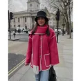 thumbnail image 5 of Abrigos cortos con flecos y bufanda para mujer, chaqueta de lana holgada y gruesa, prendas de vestir de manga larga con bolsillos, chaquetas de mezcla, 5 of 5