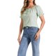 thumbnail image 4 of BLUSA DE GINGHAM PARA MUJER CON CUELLO REDONDO, VOLANTES Y MANGAS ABULLONADAS M VERDE, 4 of 6