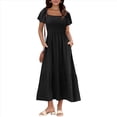 thumbnail image 3 of Vestido Veraniego Midi Bohemio de Corte A con Escote Cuadrado y Mangas Abullonadas para Mujer, con Bolsillos, Holgado, con , Color Negro, Talla S, 3 of 8