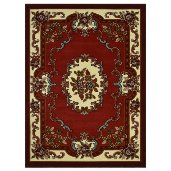 Allstar 5x7 Traditional Area Rug in Red with Cream French Aubusson design (5' 2" x 7' 1")