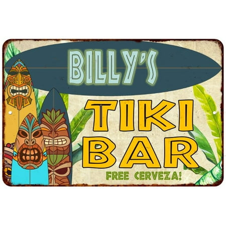 Island Tiki Bar Billy's TIKI BAR Island Personalized Sign Metal Wall Decor 8 x 12 High Gloss Metal 208120058047 ()