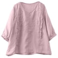 thumbnail image 5 of Women's Cotton Linen Short Sleeve Button Shirt Embroidered Casual Top, 5 of 9