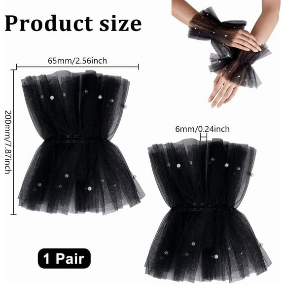 Organza Short Lace Fingerless Gloves Pearl Tulle Wedding Gloves Wrist Cuffs Gloves for Women Masquerade Wedding Party