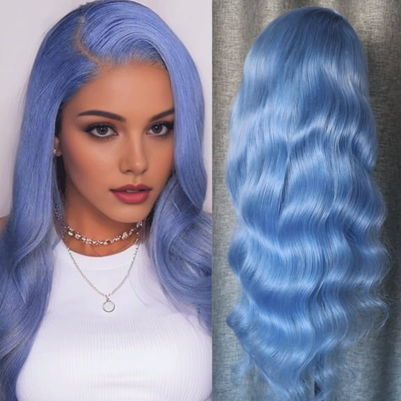 Blue Colored 13x4 Lace Front Wig Body Wave Brazilian Remy Human Hair Wigs Preplucked Natural Hairline High Density Elegant Hairstyle For Women Daily&Birthday&Wedding Use Wig 180 Density 20 Inch