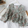 thumbnail image 1 of Women's V Neck Floral Print Sweet Small Fresh Chiffon Blouse Top, 1 of 2