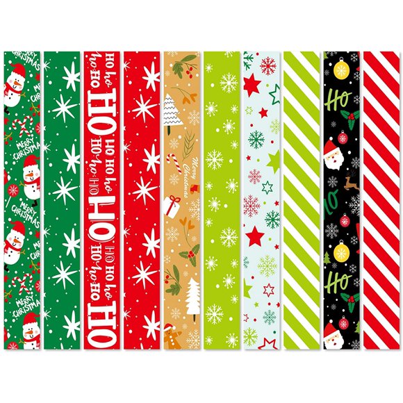 JZ-Christmas Paper Garland 300 Links Christmas Paper Chains Christmas Paper Craft Kit Festive Printed Creative Paper Decorations for Christmas Party Decorations, 10 Styles
