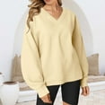 thumbnail image 2 of VISALY V Neck Pullover Sweater Tunic Sweatshirt Oversized Sweatshirt Casual Fleece Pullover Sweaters Cute Long Sleeve Shirts Tops Pullover Sweatshirts Half Zip Pullover Women Casual Sweatshirt Beige L, 2 of 6