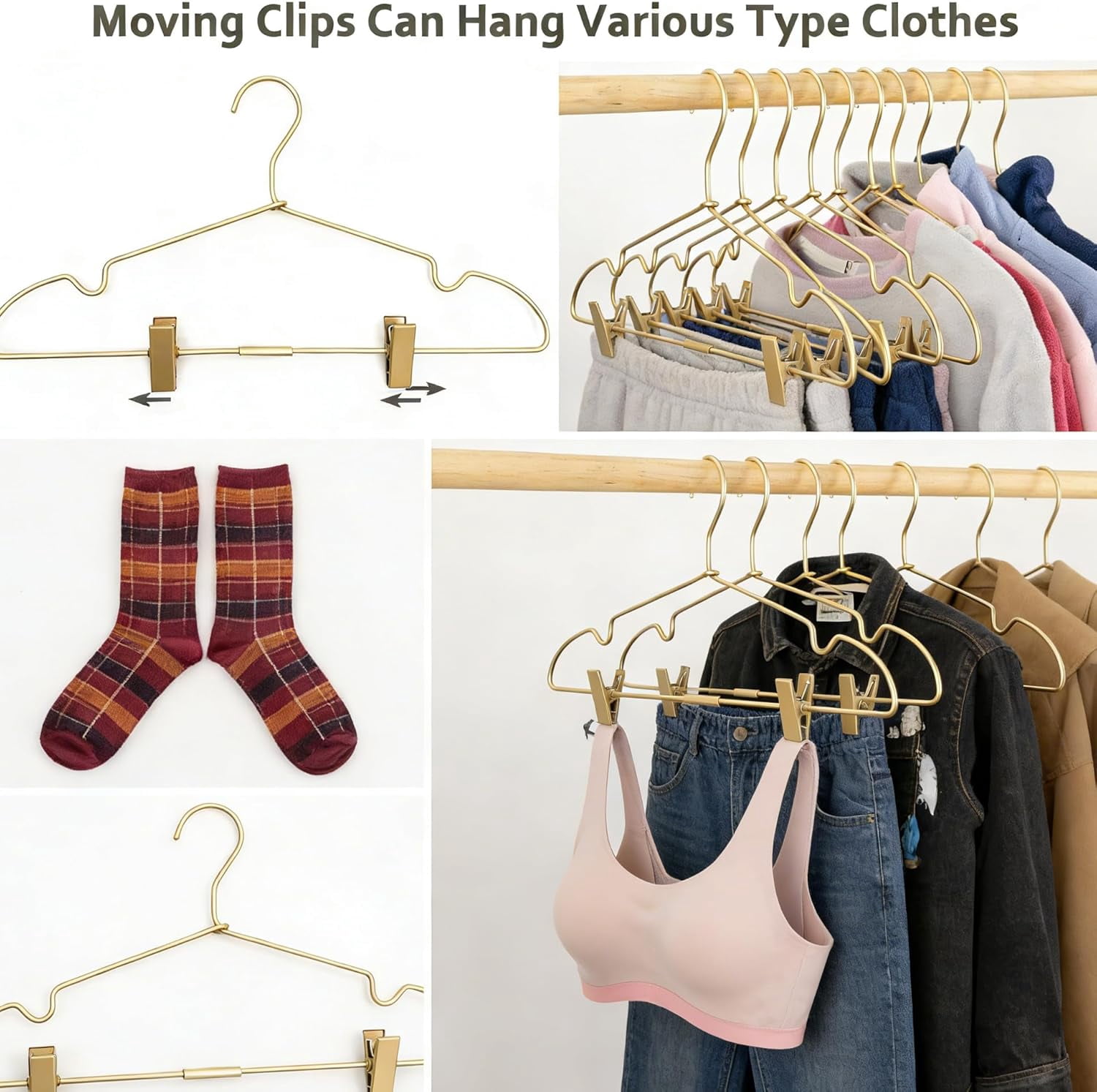 16.5" Adult Gold Metal Clips Pants Coat Clothes Hangers,30 Pack Coat Suit Closet Storage Display,Space Saving Standard Size Adult Clothing for Home Garment Clothes Shop