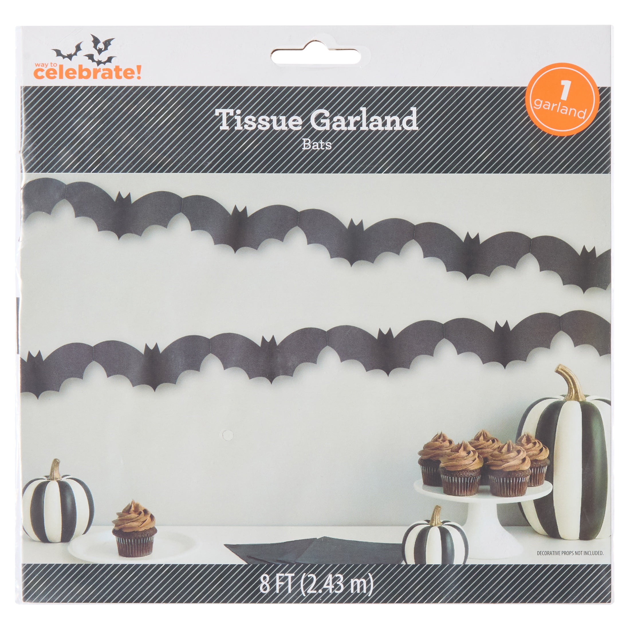 Bats Tissue Garland, Black, 8', Halloween by Way To Celebrate