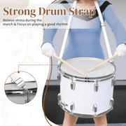 Hassch 14 x 10 Marching Snare Drum with Drumsticks, Key & Adjustable Strap for Percussion Performance & Parade, White