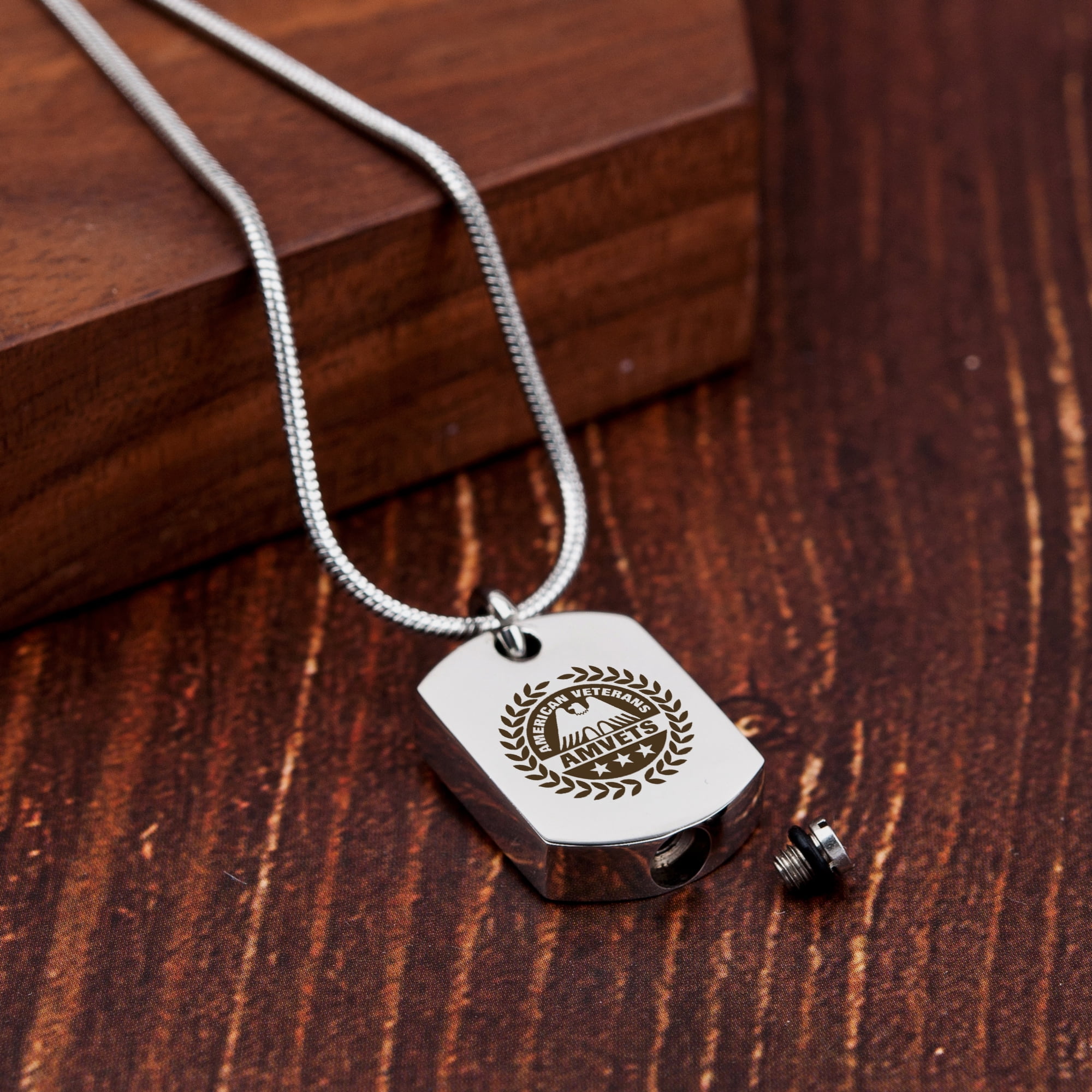 Anavia American Veterans Dog Tag Cremation Necklace, Pet Memorial Necklace, Urn Necklace for Ashes, Cremation Pendant, Pet Cremation Jewelry, Memorial Jewelry for Pets, With Funnel Kit