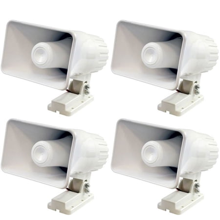 Pyle Pro 6 50W 8 Ohms Indoor and Outdoor PA Horn Speaker White (4 Pack)