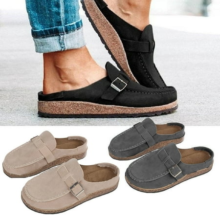 

lizyue Fashion Women Suede Slip-on Loafers Comfort Mules Low Heel Anti Skid Flat Shoes