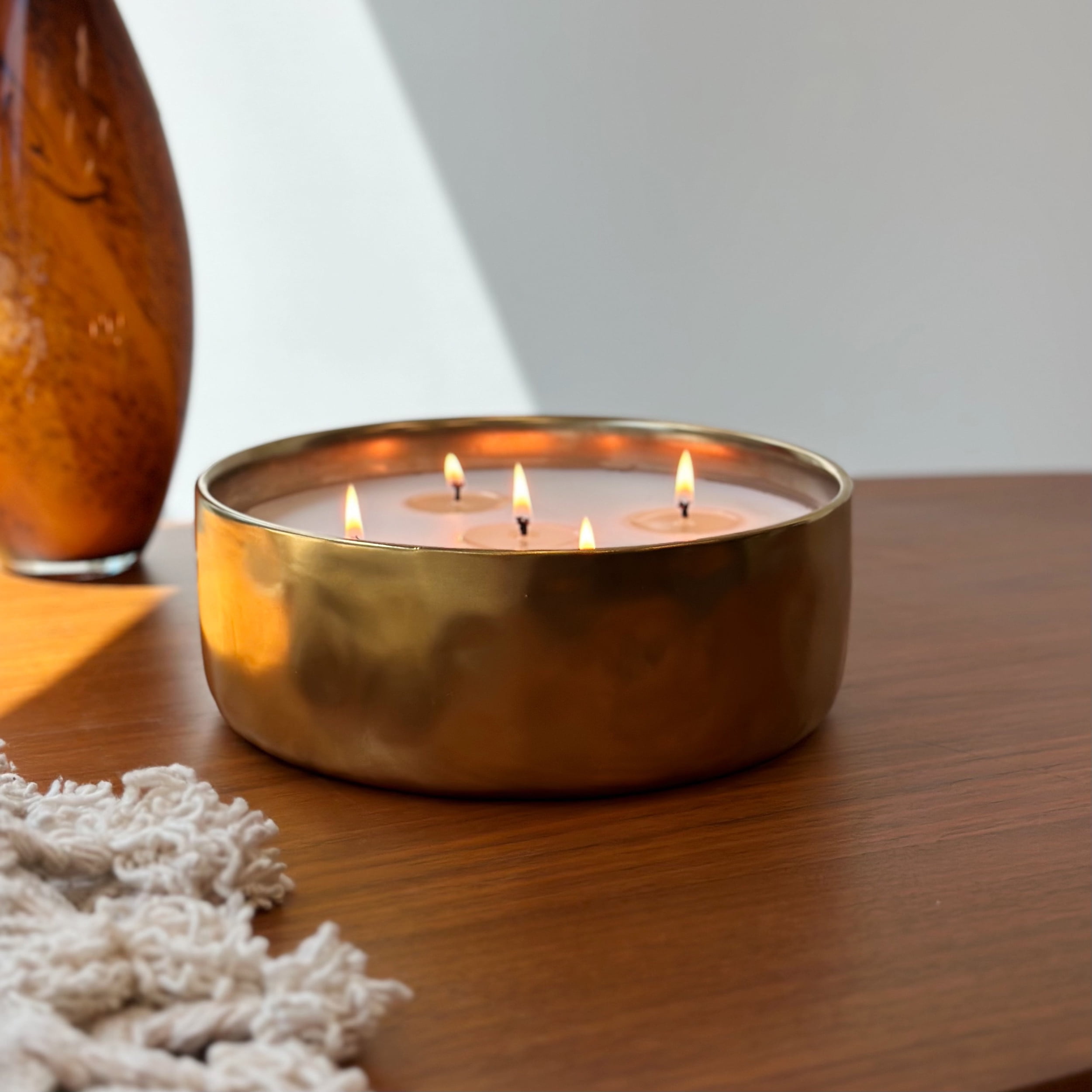 Home Décor Collections 43.7oz Spiced Vanilla & Tabac Scented 5-Wick Gold Glazed Ceramic Candle
