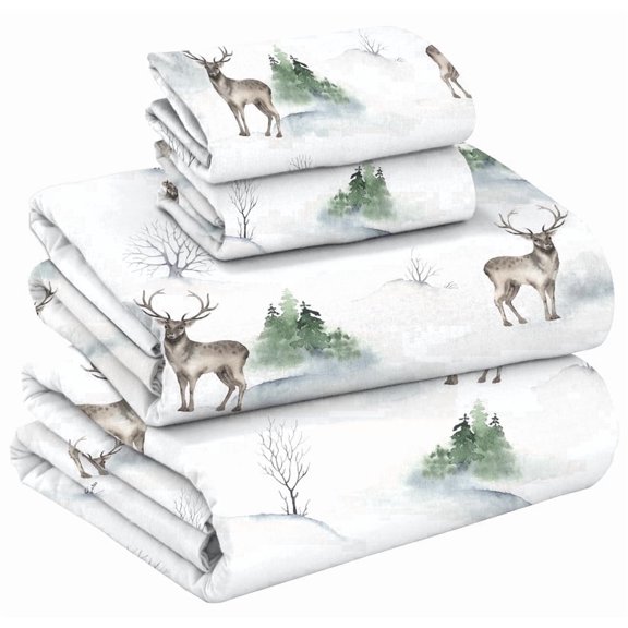 RUVANTI 100% Cotton Flannel Sheets Set - Full - 4 Pcs - Northern Majesty