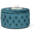 thumbnail image 3 of Velvet Round Storage Ottoman, Button Tufted Footrest Stool Bench Coffee Table for Living Room(Dark Teal), 3 of 8