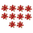 thumbnail image 1 of 10 piezas de adornos navideños de flor de Pascua de 5,7 pulgadas con purpurina navideña. Rojo dorado, 1 of 8
