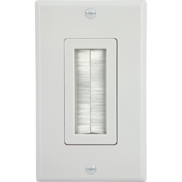 GE Single Brush Wall Plate, PassThrough Cables Insert, White, 87697