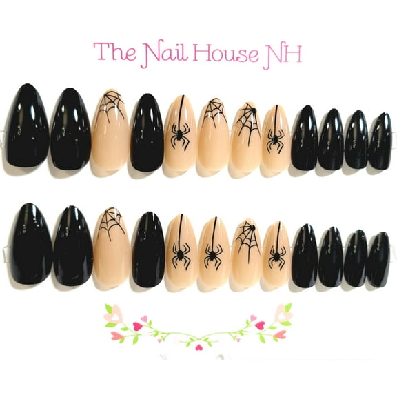 A Spider Sat Down Beside Her Glossy Almond Press On Nails - 24 Pieces - Artificial Nail Kit - Halloween Nails