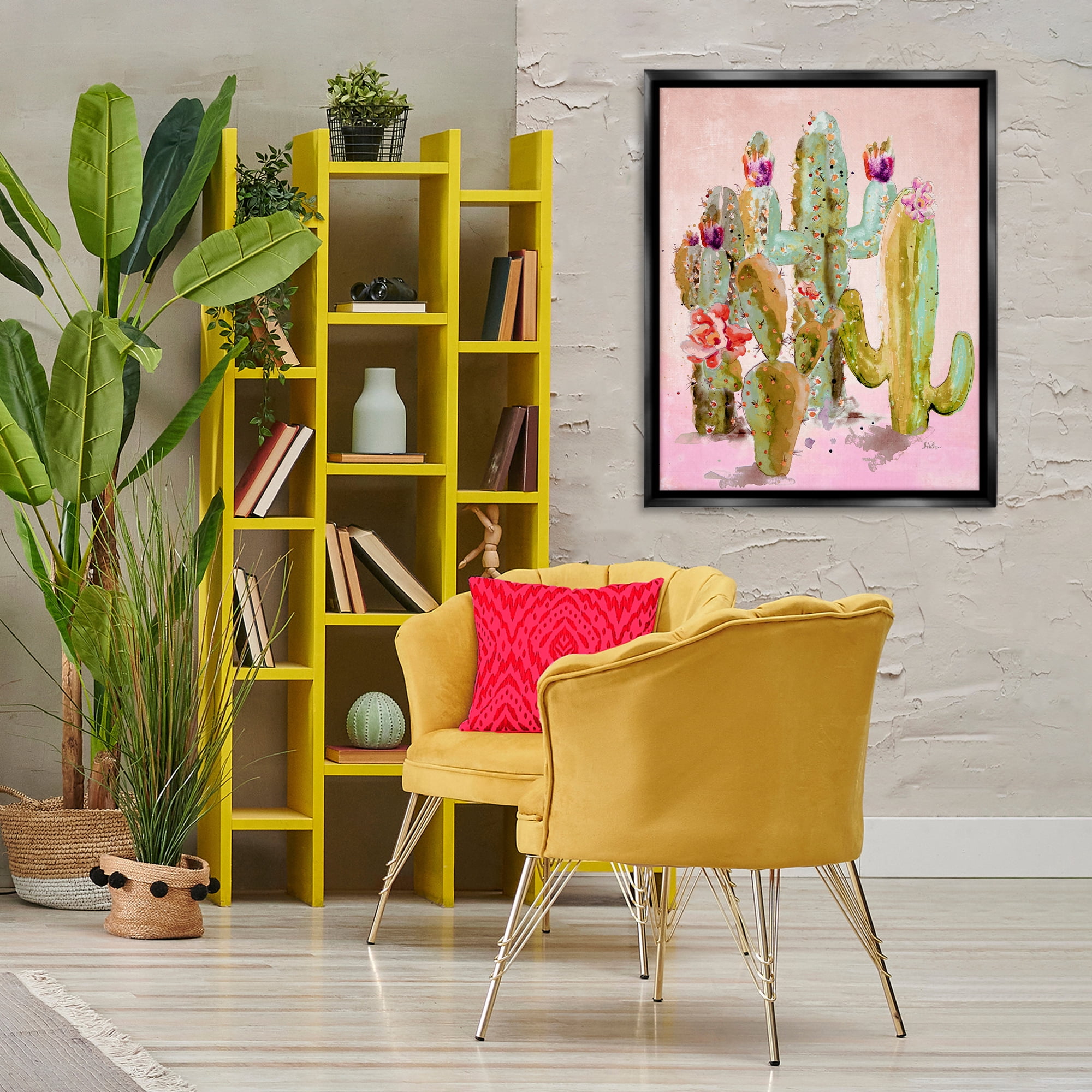 Stupell Industries Fun Floral Cacti Botanical & Floral Painting Black Floater Framed Canvas Art Print Wall Art, 25 x 31