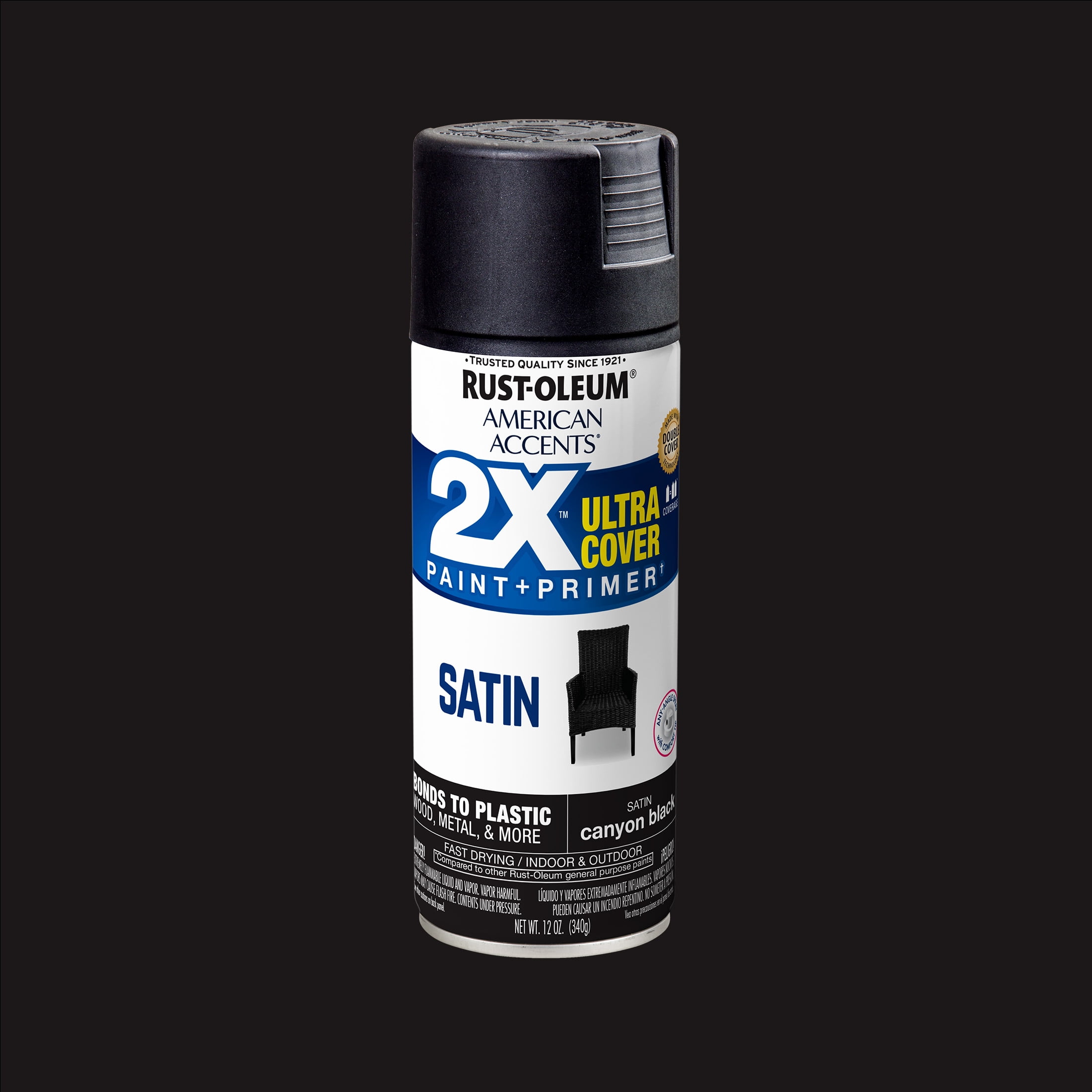 (6 pack) Canyon Black, Rust-Oleum American Accents 2X Ultra Cover Satin Spray Paint-327916, 12 oz